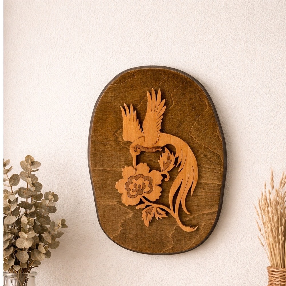 Vintage Handmade 3D Wood Wall Art Hummingbird Scrollwork 10.5"